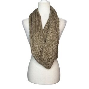 NWT Y2K Buckle Shawl Wrap Scarf Crochet Knit Beige Tan VERSATILE Shimmer Sequin